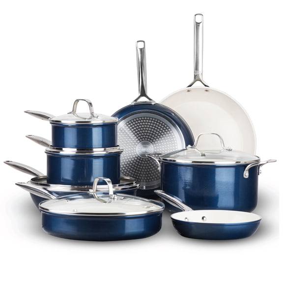 Gotham Steel Pro 13 Pc Ceramic Pots and Pans Set Non Stick, Ceramic Cookware Set, Induction Ready Pot and Pan Set, Forged Aluminum Construction, Dishwasher Safe, Natural Collection