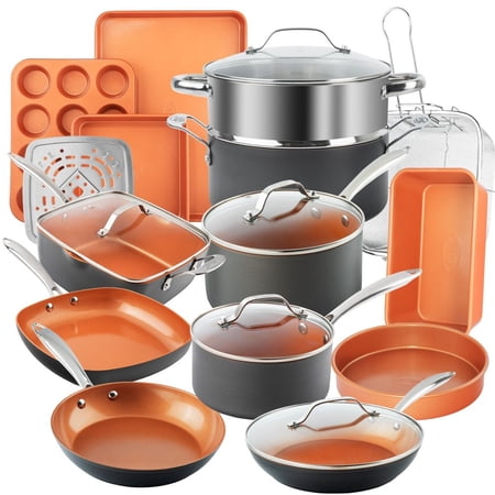 Gotham Steel Pro 20 Piece Pots & Pans Set | Hard Anodized Complete Cookware Set + Bakeware Set, Ultra Nonstick Ceramic Copper Coating, Chef Grade Quality, Metal Utensil Safe, Oven & Dishwasher Safe