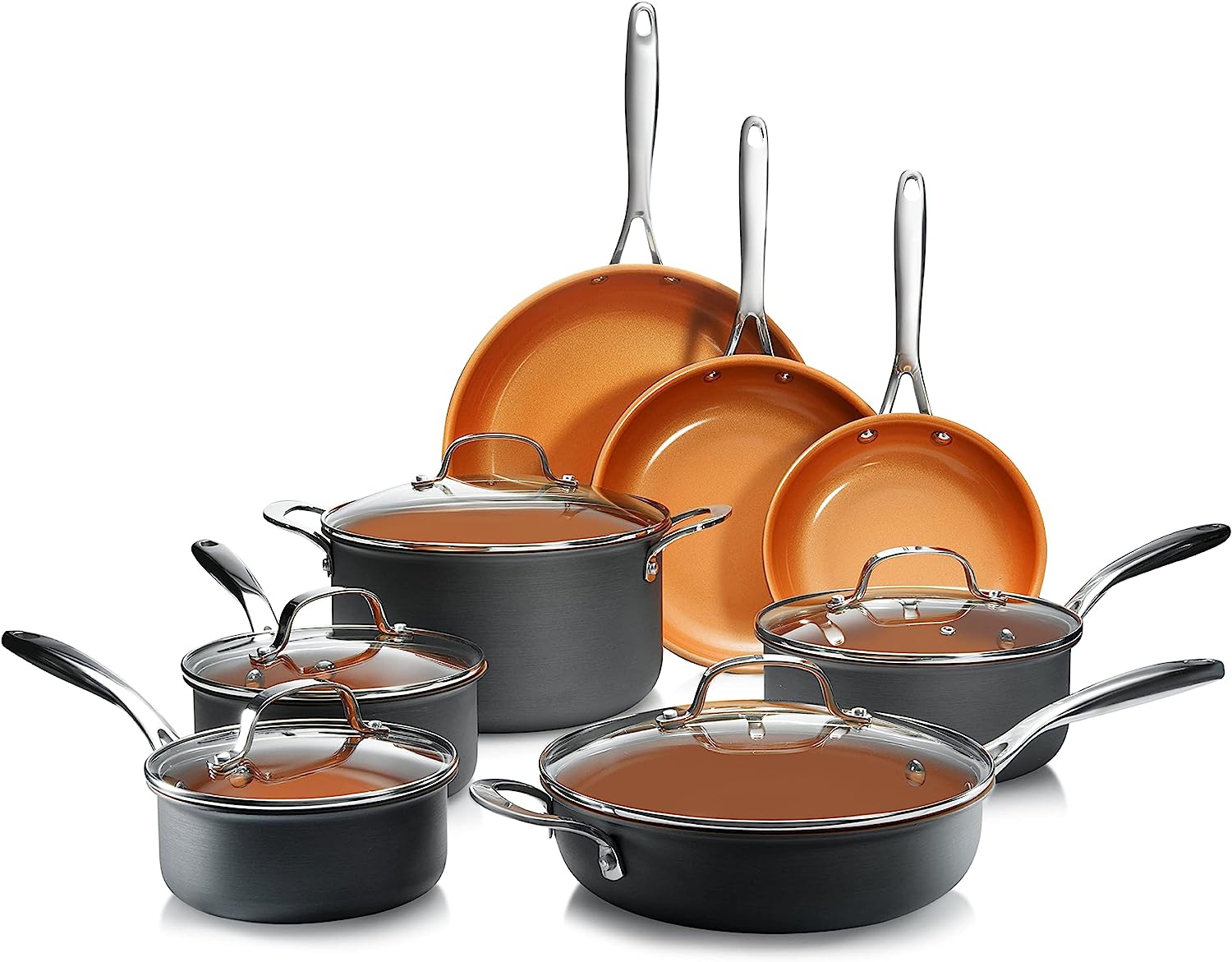 Anolon Achieve Hard Anodized Nonstick Cookware Pots and Pans Set, 10Piece, Silver