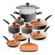 Gotham Steel 17 Pc Pots and Pans Set Non Stick, Ceramic Cookware Set Nonstick, Hard Anodized Induction Cookware Set, Pots and Pans for Cooking, Non Toxic Cookware Sets, Oven/Dishwasher Safe, Copper
