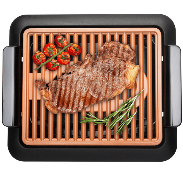 Gotham Steel Smokeless Indoor Grill, Ultra Nonstick Electric Grill, Dishwasher Safe Surface, Temp Control, Metal Utensil Safe, Barbeque Indoors with No Smoke!