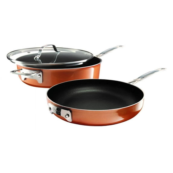 Gotham Steel Stackable Non-stick 3 Piece Copper Cast Stackable Pots & Pans Set, Gold