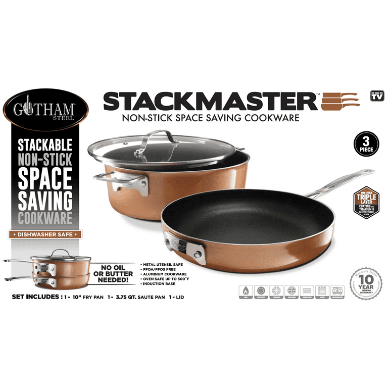Gotham Steel Stackmaster 10-Piece Cast Textured Space-Saving Cookware Set