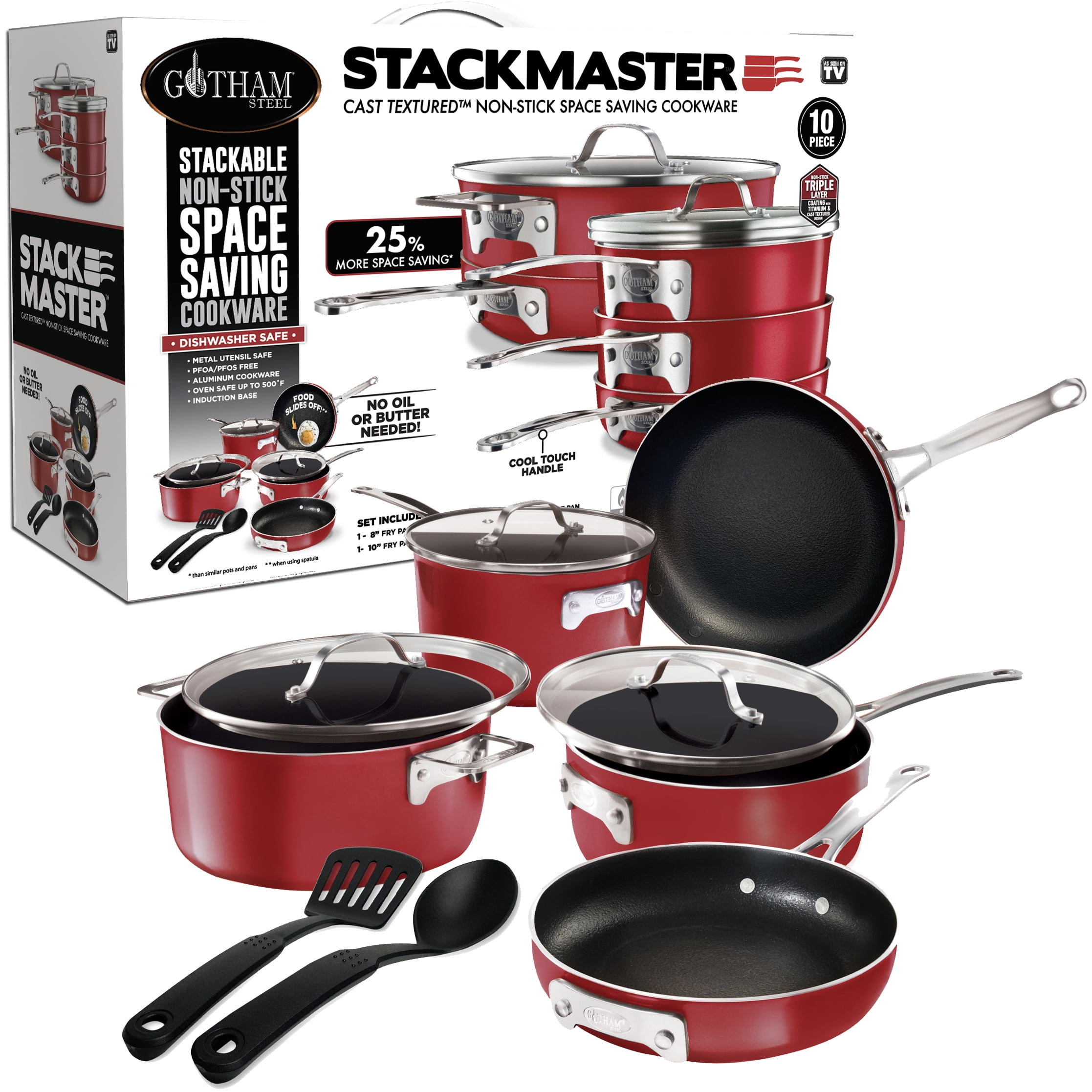 Gotham Steel Stackmaster Cookware, Non-Stick Space Saving, 10 Piece