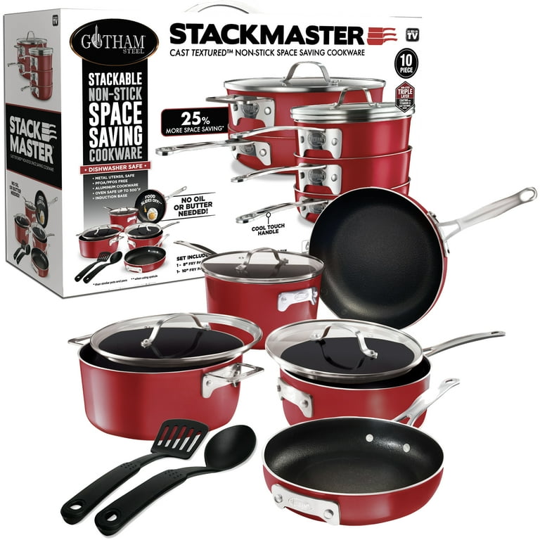 Gotham Steel Stackable Pots and Pans Set Nonstick Cookware Set, 10Pcs  Stackmaster