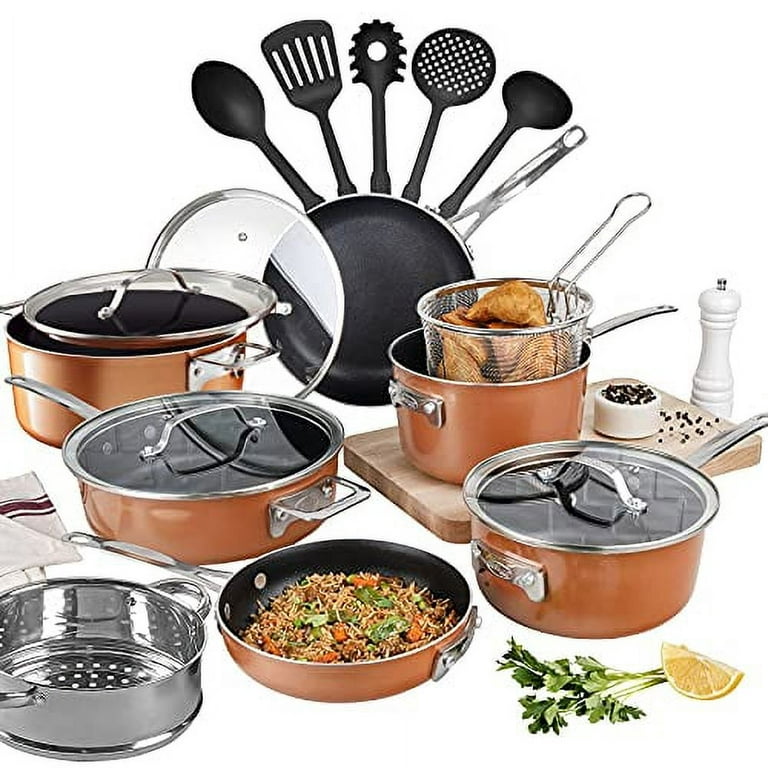 Gotham Steel Stackmaster Nonstick Pots & Pans Set, 17 Piece Stackable  Cookware Set, As Seen on TV Cookware, Space Saving Cookware, Copper Pots &  Pans Set, PFOA Free, Oven & Dishwasher Safe 