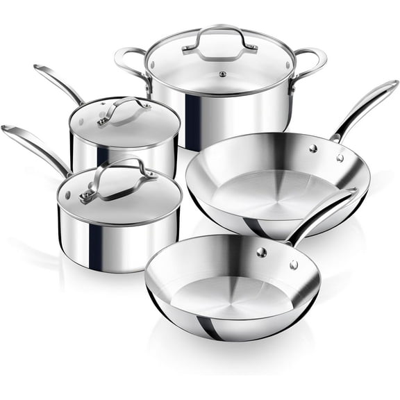 Gotham Steel 10 Pcs Stainless Steel Cookware Set, Pots and Pans Set Non Stick with Induction Cookware, Made Without Forever Chemicals, Metal Utensil Safe, Oven and Dishwasher Safe