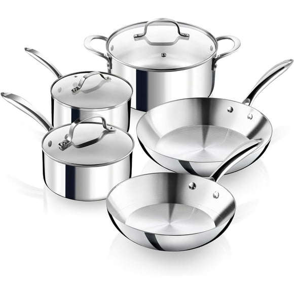 Gotham Steel 10 Pcs Stainless Steel Cookware Set, Pots and Pans Set Non Stick with Induction Cookware, Made Without Forever Chemicals, Metal Utensil Safe, Oven and Dishwasher Safe