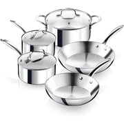 Gotham Steel 10 Pcs Stainless Steel Cookware Set, Pots and Pans Set Non Stick with Induction Cookware, Made Without Forever Chemicals, Metal Utensil Safe, Oven and Dishwasher Safe - rated 4.3 stars from 125 reviews