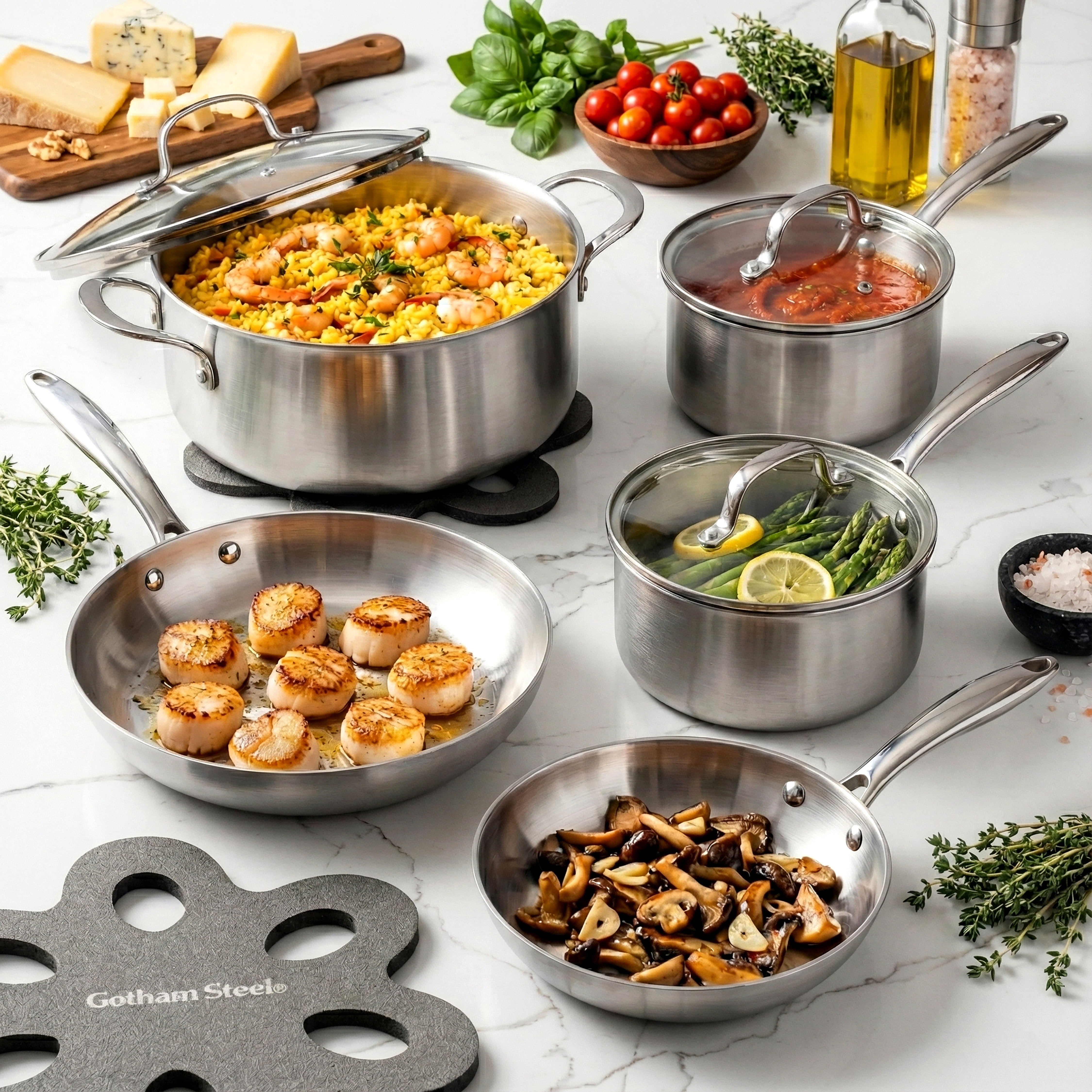 Gotham Steel 10 Pcs Stainless Steel Cookware Set, Pots and Pans Set Non Stick with Induction Cookware, Made Without Forever Chemicals, Metal Utensil Safe, Oven and Dishwasher Safe - Walmart.com
