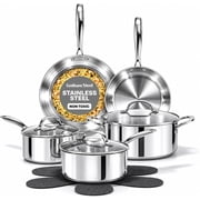 Gotham Steel 10 Pcs Stainless Steel Cookware Set, Pots and Pans Set Non Stick with Induction Cookware, Made Without Forever Chemicals, Metal Utensil Safe, Oven and Dishwasher Safe