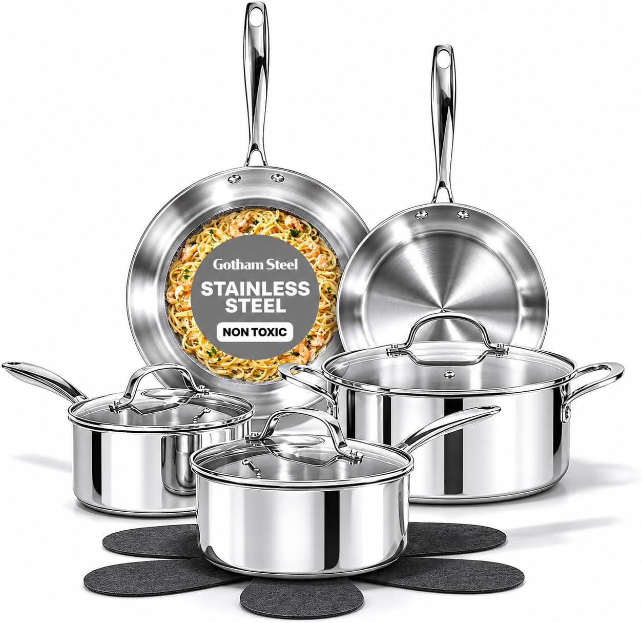 Gotham Steel Stainless Steel 10pc Triple Layer Nonstick Cookware Set: Shop With Context