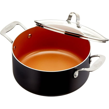 Gotham Steel Stock Pot 5 Quart Large Cooking Pasta Pot Nonstick Big Ceramic Soup Pot With Glass Lid Gray Copper
