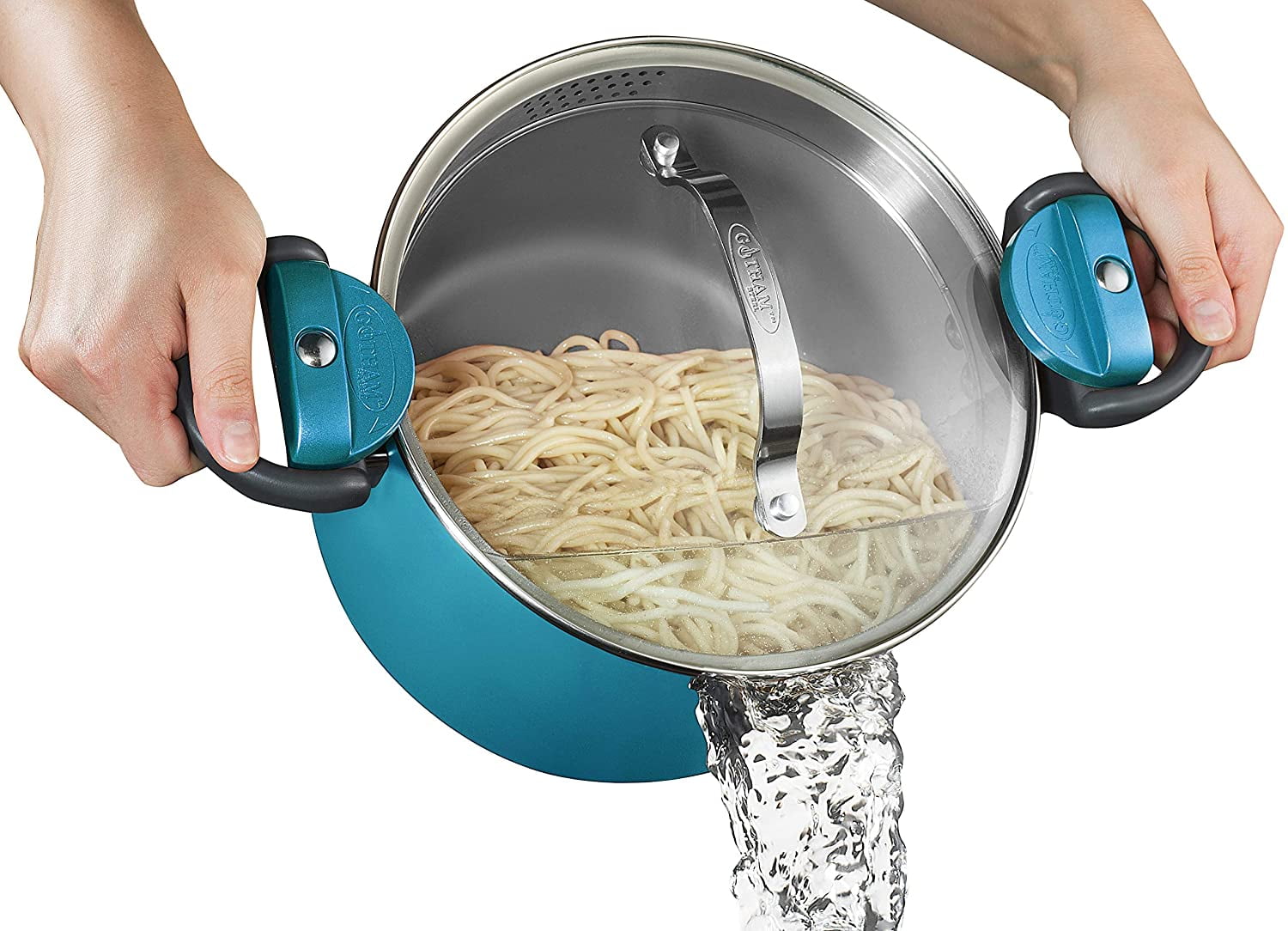 Aqua Blue 5 Quart Aluminum Nonstick Stockpot with Strainer Lid