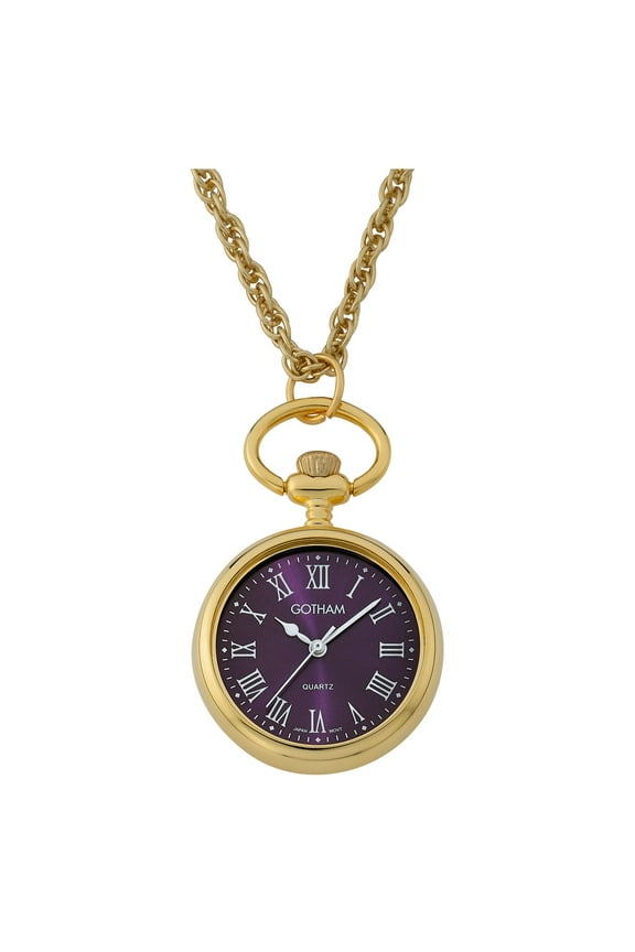 Gotham Women's Gold-Tone Open Face Pendant Watch with Chain # GWC14138GR