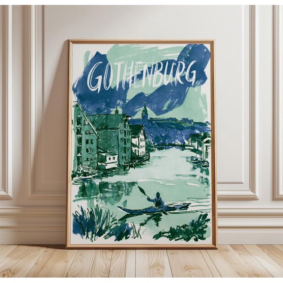 Gothenburg Canal Swedish Travel Print Kayak Wall Art, Unframed Paper Print