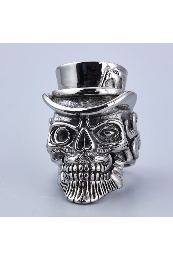 Gothic 14K White Gold Skull Ring For Men Punk Hip Hop Lndia Jaguar Warrior Skull Men Ring Biker Fashion Jewelry Gift