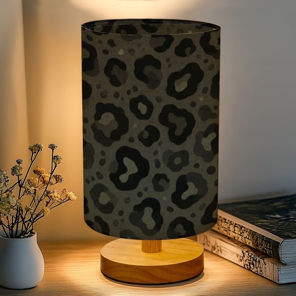 Gothic 16-Color Dimmable Table Lamp, Abstract Black Leopard Print Subtle Bedside Lamp Nightstand Light for Bedroom Nursery, Wood Base Fabric Shade Reading Lamps Gifts for Kids