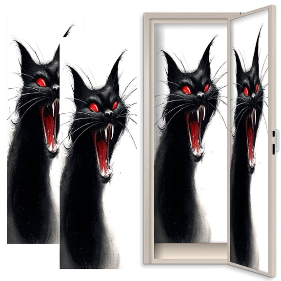 Gothic 2 Pcs School Locker Magnetic Wallpaper 12" x 36" Black Cat Red Eyes Fangs Screaming Dark Gothic Ink Reusable Removable Locker Accessories Back to School Supplies