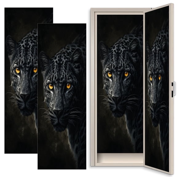 Gothic 2 Pcs School Locker Magnetic Wallpaper 12" x 36" Black Leopard Golden Eyes Dark Dramatic Wildlife Portrait Reusable Removable Locker Accessories Back to School Supplies