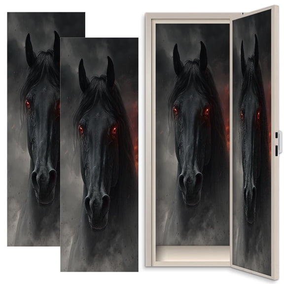 Gothic 2 Pcs School Locker Magnetic Wallpaper 12" x 36" Fiery Black Horse Glowing Red Eyes Dark Stormy Reusable Removable Locker Accessories Back to School Supplies