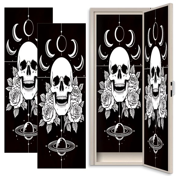 Gothic 2 Pcs School Locker Magnetic Wallpaper 12" x 36" Gothic Boho Skull Moon Snake Sun phase Human Skull Roses Reusable Removable Locker Accessories Back to School Supplies