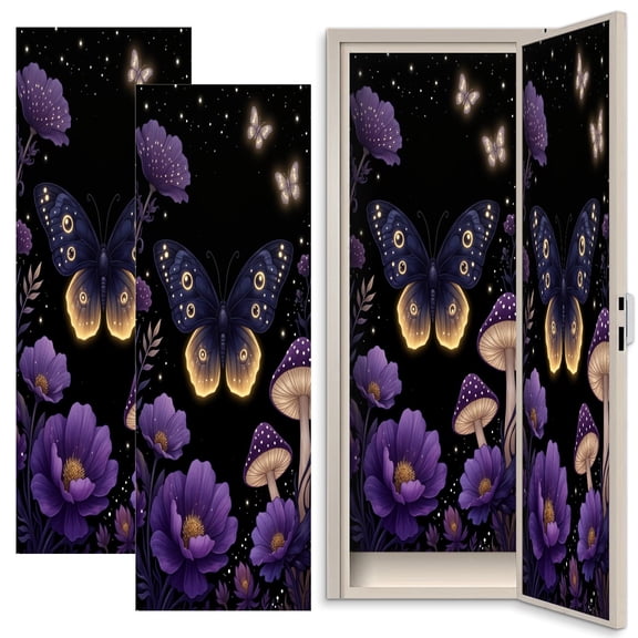 Gothic 2 Pcs School Locker Magnetic Wallpaper 12" x 36" Gothic Moth Fantasy Purple Mushroom Flowers Moth Eye Reusable Removable Locker Accessories Back to School Supplies