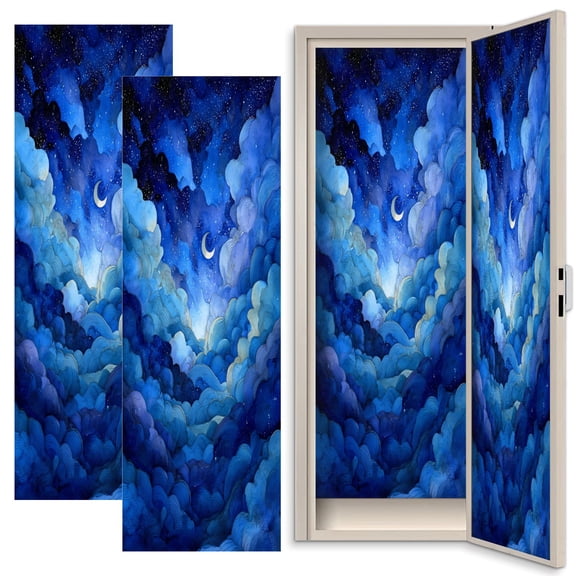 Gothic 2 Pcs School Locker Magnetic Wallpaper 12" x 36" Vintage Moody Moon Stars Gothic Crescent Starry Night Reusable Removable Locker Accessories Back to School Supplies