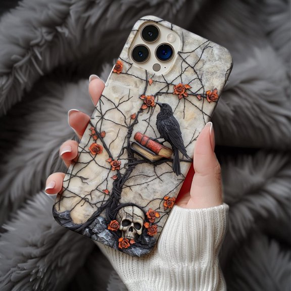 Gothic 3D Raven Dark Academia Phone Case 17 16 15 14 13 12 11 Pro Max