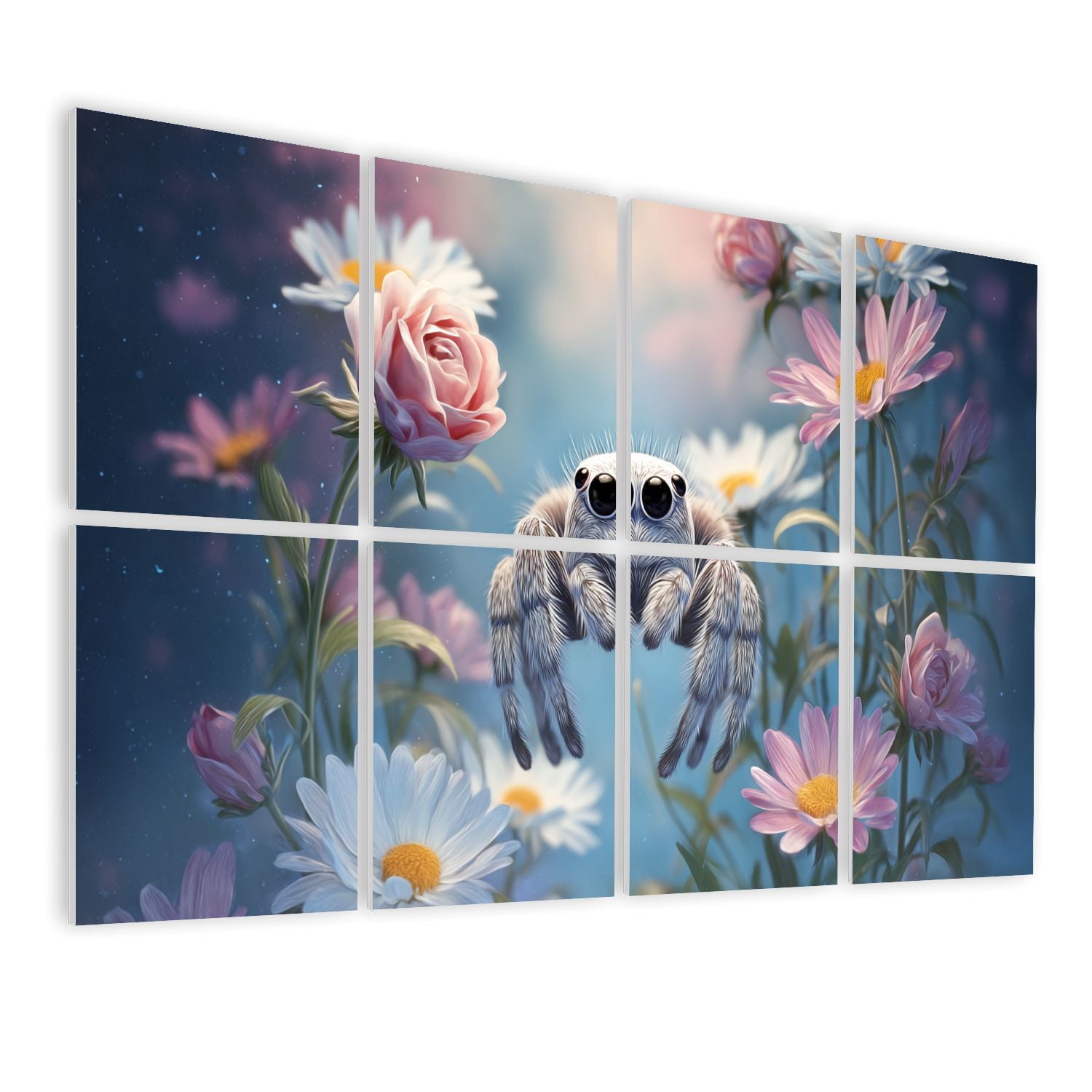 Gothic 8 Pack Art Acoustic Panels Sound Absorbing Cute Furry Jumping Spiders Soft Pastel Flowers Decorative Soundproof Wall Panels Self Adhesive for Nursery Game Room Bedroom 48"x32"
