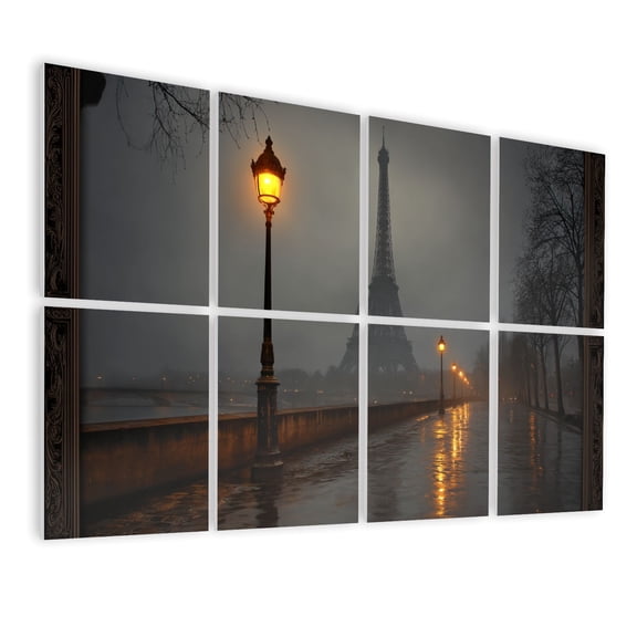 Gothic 8 Pack Art Acoustic Panels Sound Absorbing Eiffel Tower Misty Paris Evening Street Lamps Wet Cobblestone Decorative Soundproof Wall Panels Self Adhesive for Game Room Bedroom 48"x32"