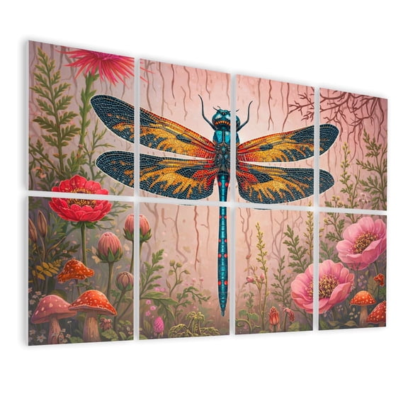 Gothic 8 Pack Art Acoustic Panels Sound Absorbing Intricate Dragonfly Colorful Mosaic Wings Floral Garden Decorative Soundproof Wall Panels Self Adhesive for Nursery Game Room Bedroom 48"x32"