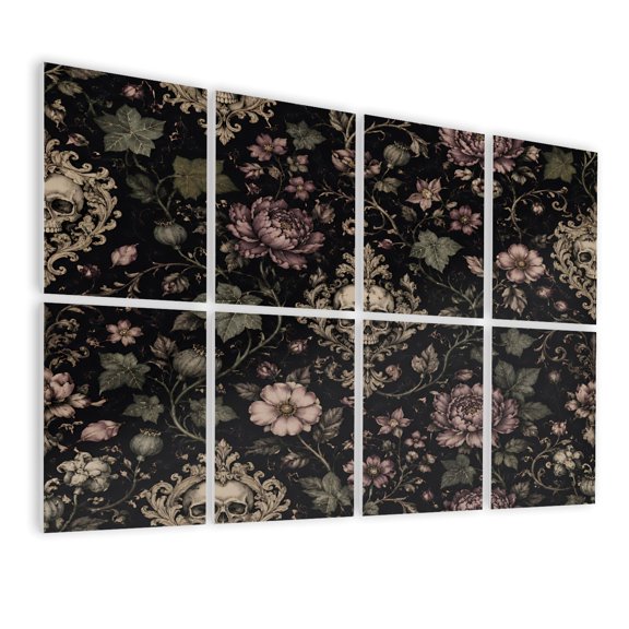 Gothic 8 Pack Art Acoustic Panels Sound Absorbing Skeleton Vibrant Flowers Vines Ornate Frame Decorative Soundproof Wall Panels Self Adhesive for Nursery Game Room Bedroom 48"x32"