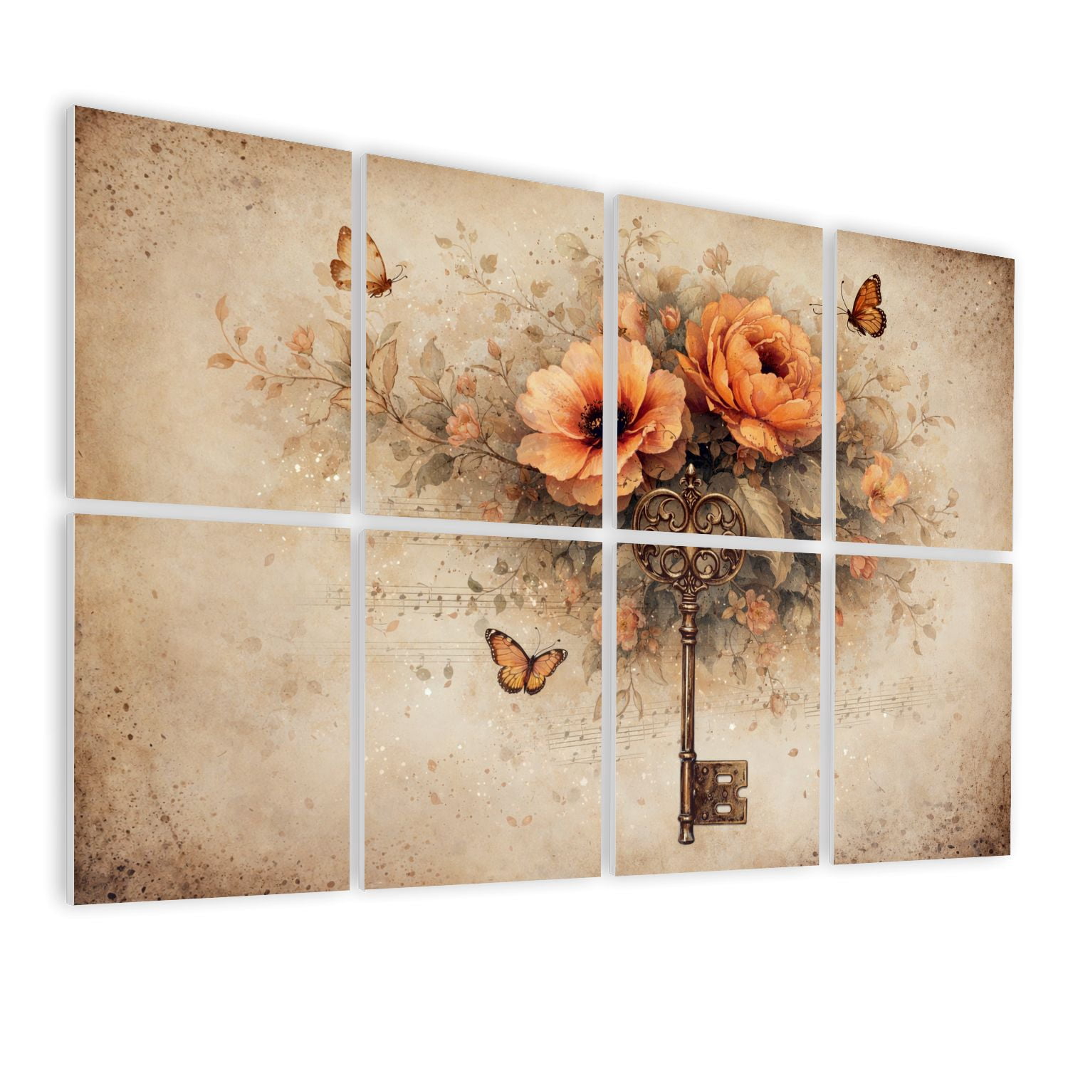Gothic 8 Pack Art Acoustic Panels Sound Absorbing Vintage Key Watercolor Flowers Musical Notes Decorative Soundproof Wall Panels Self Adhesive for Nursery Game Room Bedroom 48"x32"