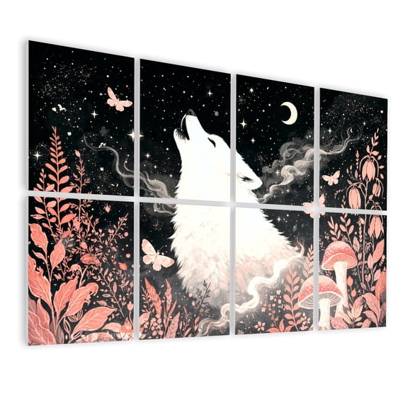 Gothic 8 Pack ArtAcoustic Panels Sound Absorbing Howling Wolf Starry Sky Pink Moon Mushrooms Decorative Soundproof Wall Panels Self Adhesive for Nursery Game Room Bedroom 48"x32"