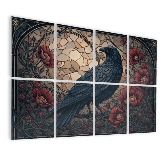 Gothic 8 Pack ArtAcoustic Panels Sound Absorbing Raven Stained Glass Flowers Decorative Soundproof Wall Panels Self Adhesive for Nursery Game Room Bedroom 48"x32"