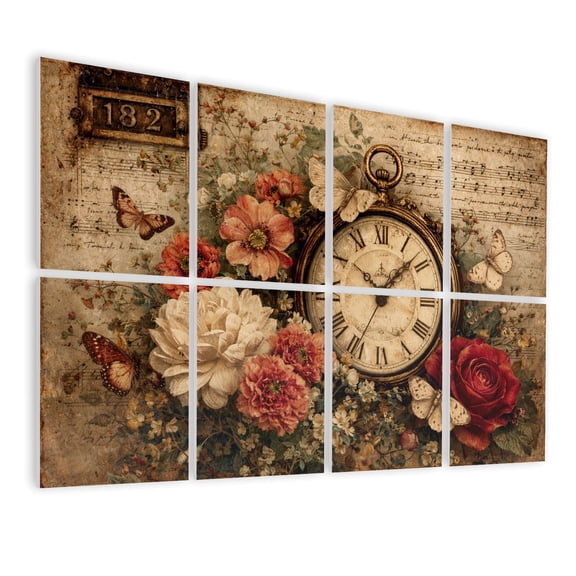Gothic 8 Pack ArtAcoustic Panels Sound Absorbing Vintage Pocket Watch Floral Accents Antique Sheet Music Decorative Soundproof Wall Panels Self Adhesive for Nursery Game Room Bedroom 48"x32"