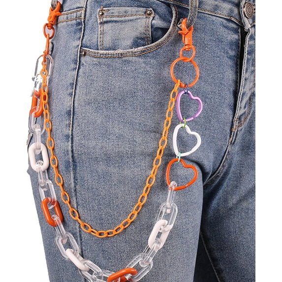 Gothic Acrylic Layered Rock Hip Hop Pants Jean Chain Heart Rings Pendant Layered Punk Trousers Chains Biker Heavy Thick Wallet Pocket Chains Silver Keychains Body Chain for Men and Women