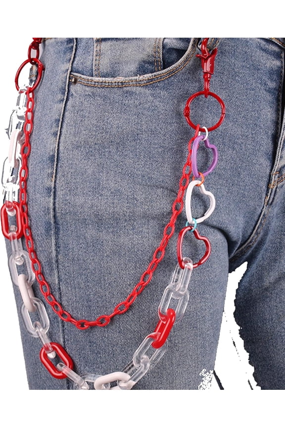 Gothic Acrylic Layered Rock Hip Hop Pants Jean Chain Heart Rings Pendant Layered Punk Trousers Chains Biker Heavy Thick Wallet Pocket Chains Silver Keychains Body Chain for Men and Women
