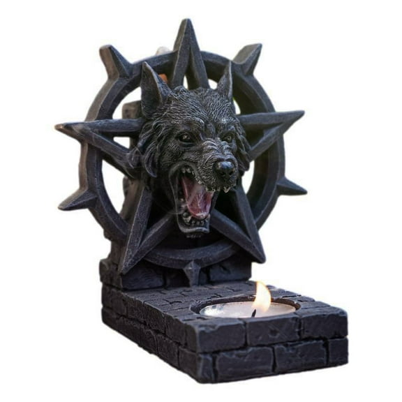 Gothic Alpha Wolf Pentagram Wheel Candle And Backflow Incense Cone Burner Holder