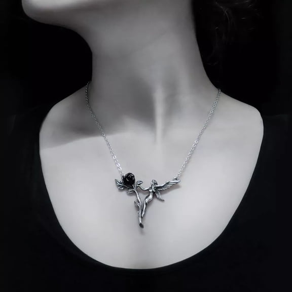 Gothic Angel And Rose Dancing Necklace