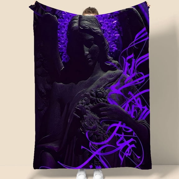 Gothic Angel Tapestry 70.07 x 90.55 inches Purple Neon Design Wall Hanging for Bedroom or Gaming Room