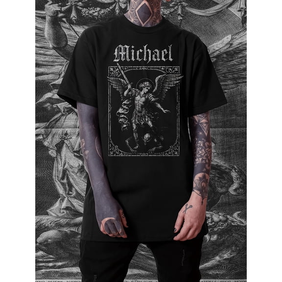 Gothic Archangel Saint Michael Graphic Vintage Grunge Y2k Cotton Men's Women's Unisex T-Shirt