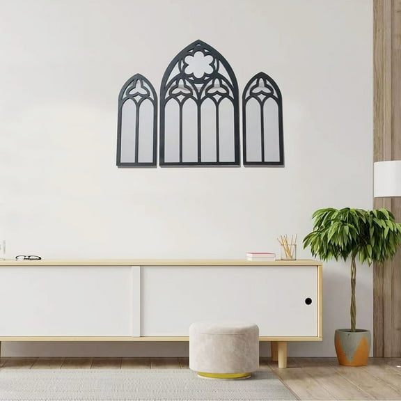Gothic Arched Wall Mirror Set,3 Piece Decorative Mirrors for Home,Living Room,Office,Elegant White & Gold Wall Mounted Decor
