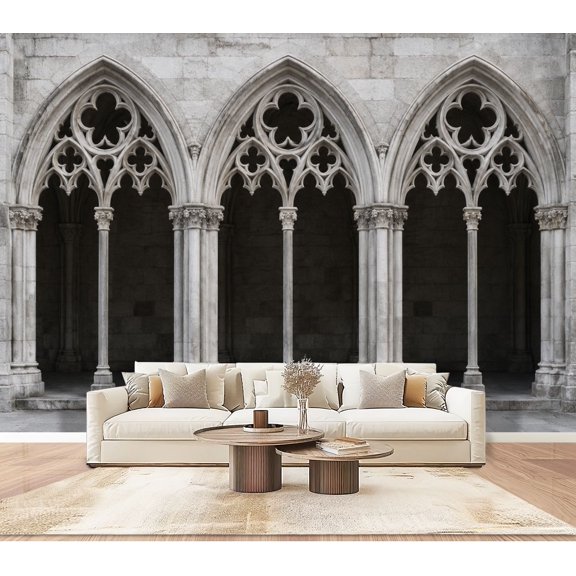 Gothic Arches medieval Wallpaper medieval historical building ornate Peel and Stick Wall Murals 100"H x 144"W Removable PVC Wall Paper Self-Adhesive Wall Decor for Bedroom Living Room