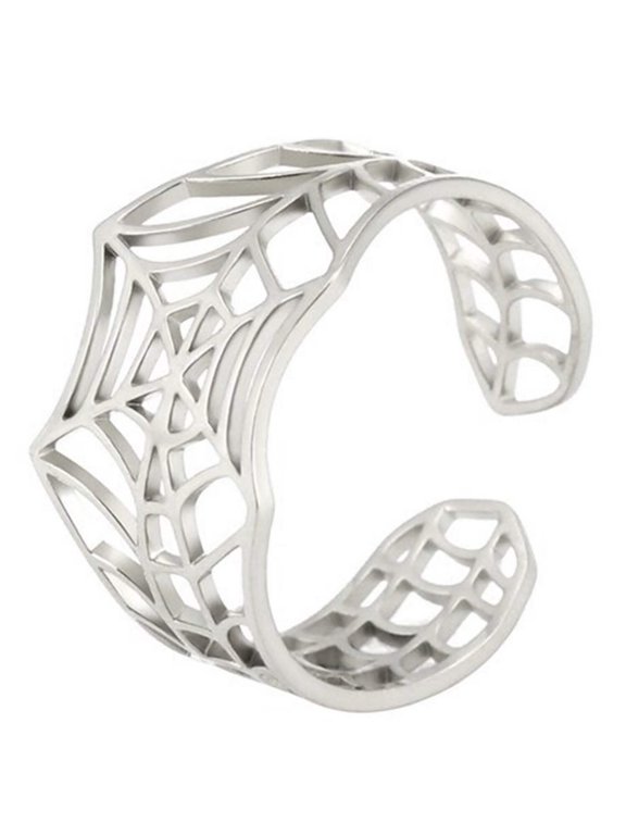 Gothic Art Deco Spider Web Ring Stainless Steel Cybergoth Band