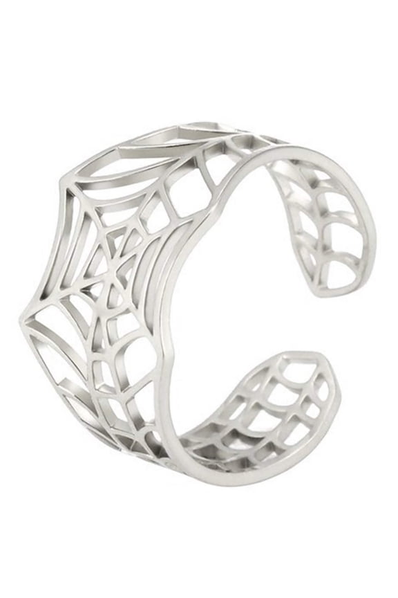 Gothic Art Deco Spider Web Ring Stainless Steel Cybergoth Band