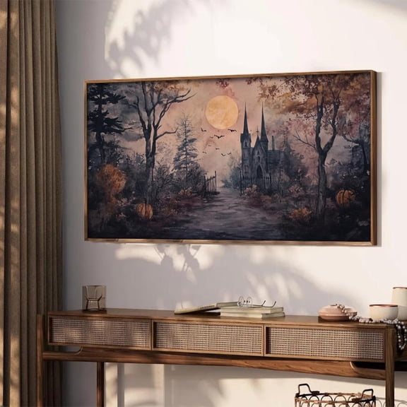 Gothic Art Haunted Castle, Dark Forest Landscape Home Decor, 8x12 UNFRAMED