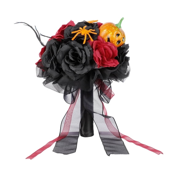 Gothic Artificial Black Rose Hand Bouquet Halloween Dark Theme Party Silk Flower Holding Bouquet For Party Decor(Black2-7.09")