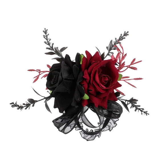 Gothic Artificial Rose Corsage Floral Accessory Black Dark Red Fabric Blooms for Weddings Dances Parties Photoshoots